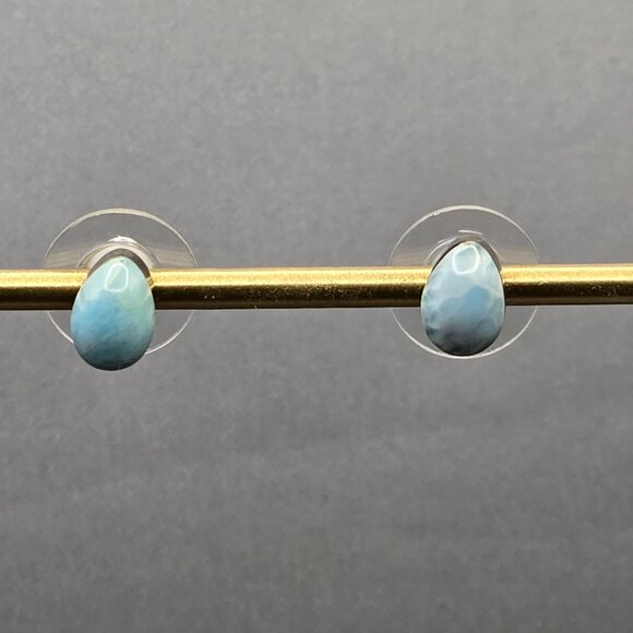 VTG Sterling Silver Larimar Stud Earrings 8.8x6mm 14.4g Dominican Republic - Picture 3 of 7